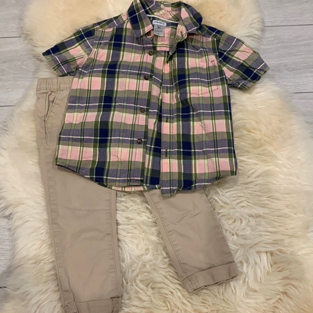 Carter’s 3T Button-Down Shurt and Old Navy Khaki Pants in 3T